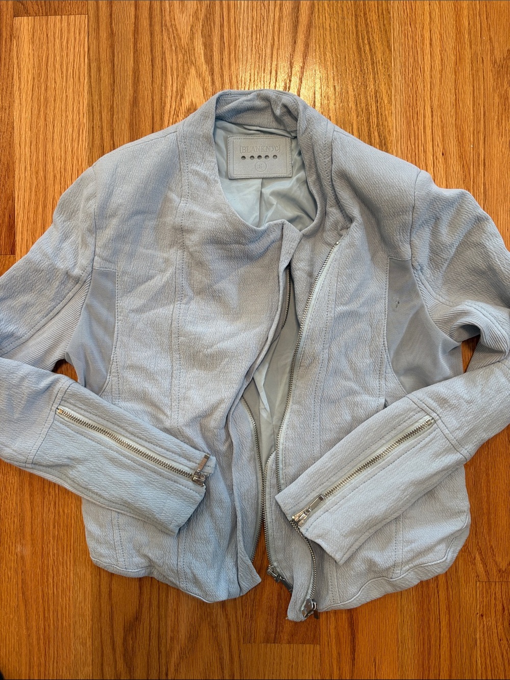 BlankNYC Light Blue Faux Suede Moto Jacket